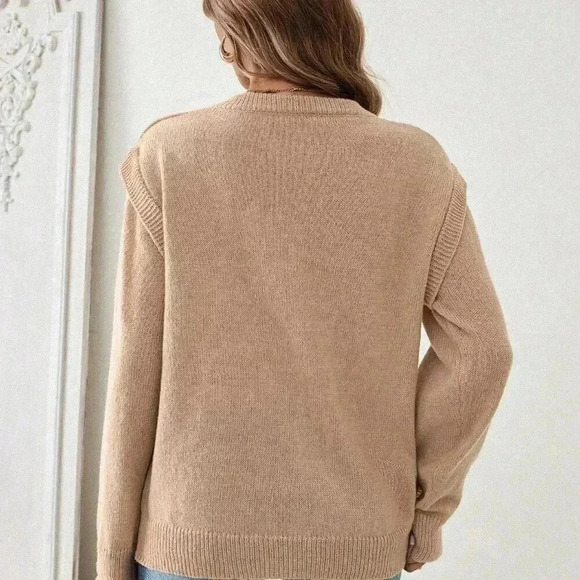 Khaki Casual Women's Solid Color 2 In 1 Sweater - Picture 3 of 6